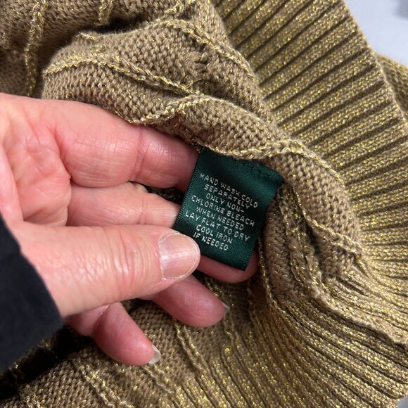 Ralph Lauren LRL Womens Sweater Size Large Gold Metallic Holiday Party Christmas - Picture 6 of 7